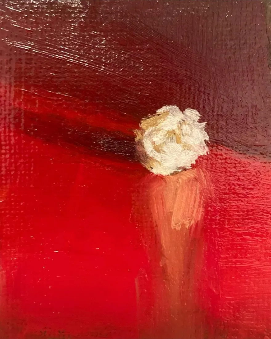 Detail: a white carnation on a red ground